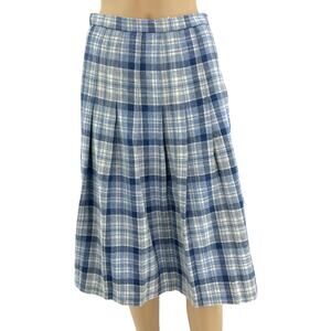 Edinburgh Woollen Mill (8) VINTAGE 70's Blue Tartan Plaid Wool Pleated Skirt